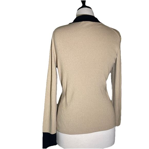 Loft Women's Cream / Black Cardigan Sweater Button Closure Size M - Picture 4 of 4